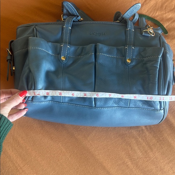 Italian Leather Blue Satchel Soft Pebbled Spring Shoulder Bag w/ Charm & Wallet - Picture 16 of 16